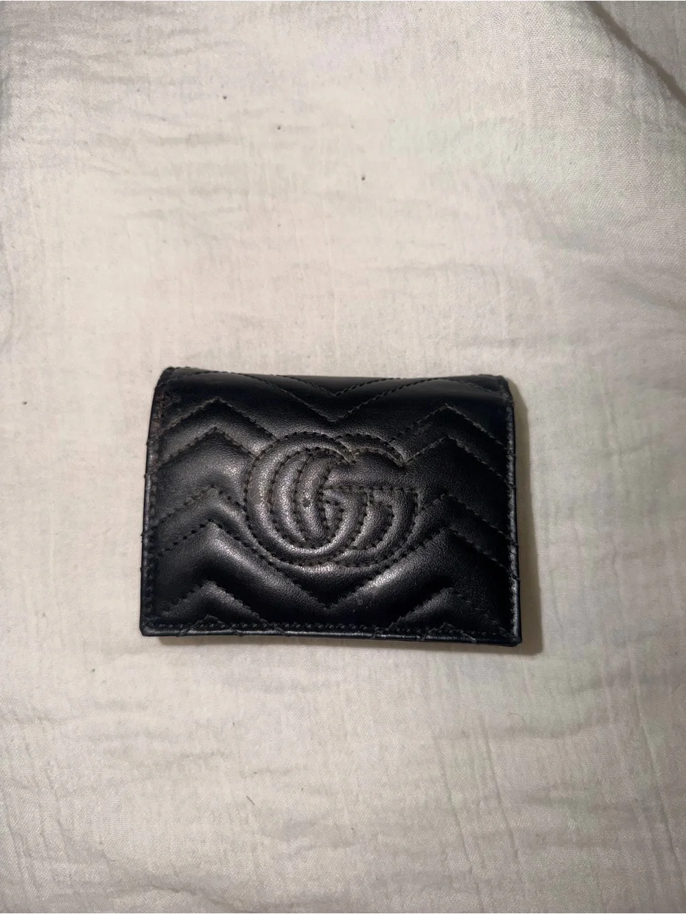 Gucci Black Chevron Quilted Leather Card Holder with Gold GG